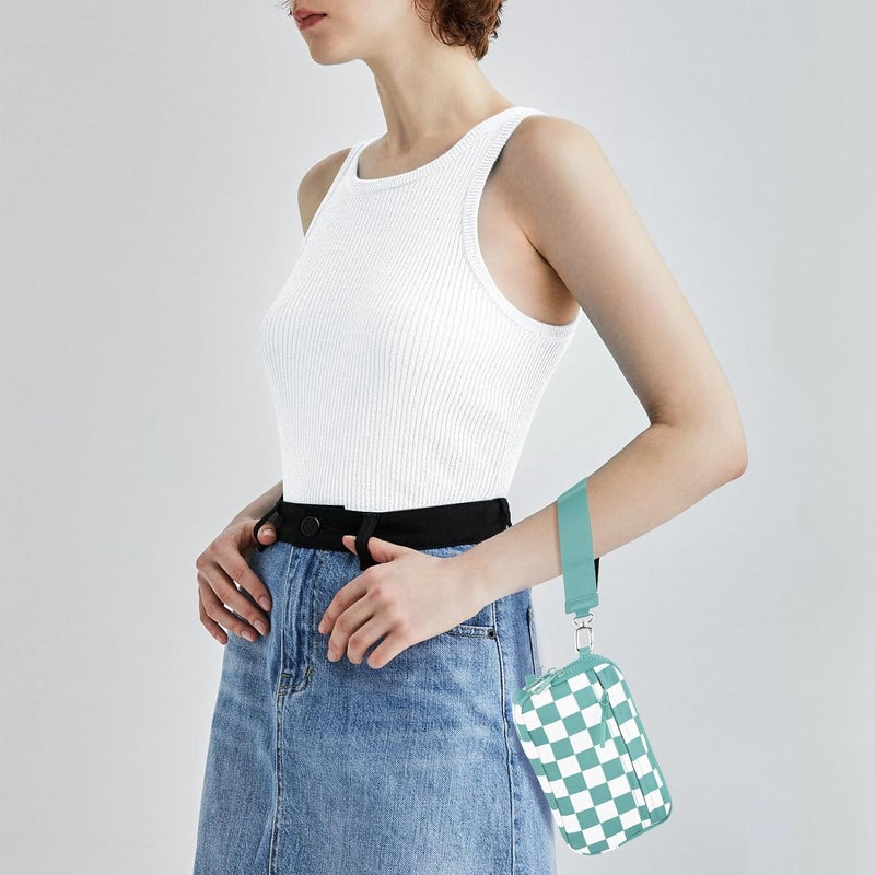 NEWROGENG Checkered WristleWallets for Women, RFID Wallet Crossbody with 4 Zippers, Credit Card Holder Cell Phone Organizer - Image 2